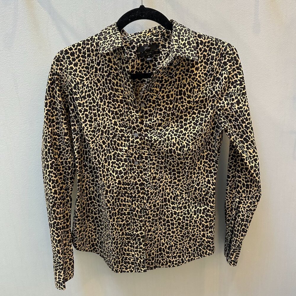 Vintage Cheetah Print Slim JCrew Blouse. Size 4